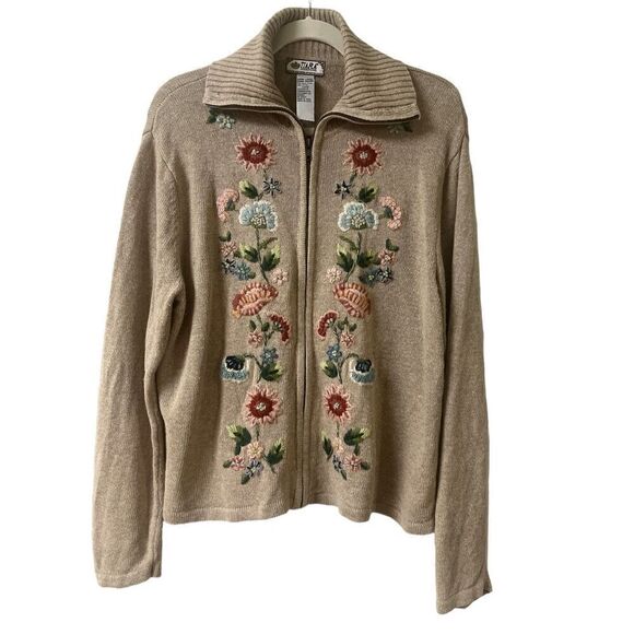 Vintage cardigan sweater from Tiara International zip front embroidered XL - Picture 1 of 4